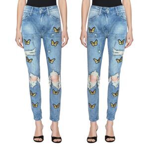 OMG Dope Collection Butterfly Distressed Jeans 30 Y2K Rare 2018 Streetwear Denim